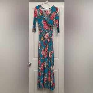 Floral, faux-wrap maxi dress